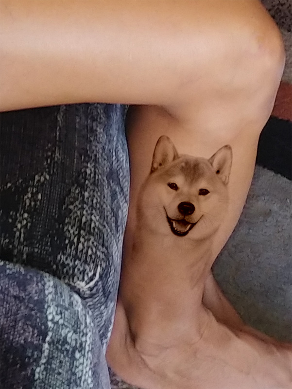 shiba inu tattoo on leg