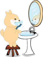 shiba inu cartoon brushing teeth