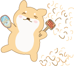 shiba inu cartoon brushing hair