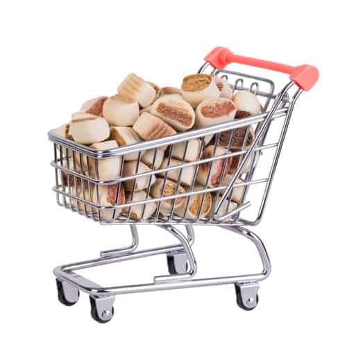 shopping cart of dog kibble food