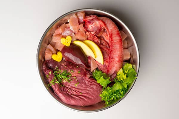 fresh raw dog organs and meat for healthy homemade diet